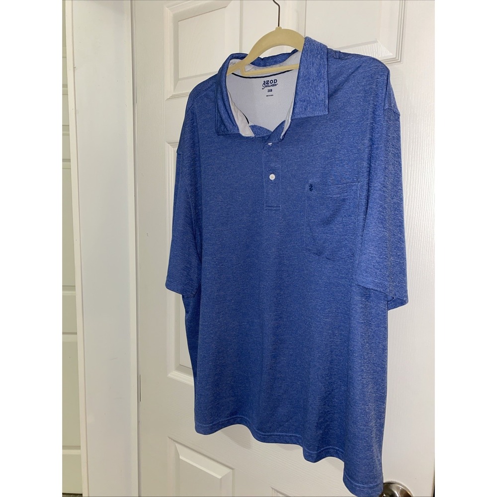 IZOD SALTWATER - MEN'S 3XLT - BLUE S/S COLLARED POLO SHIRT Big & Tall D1
